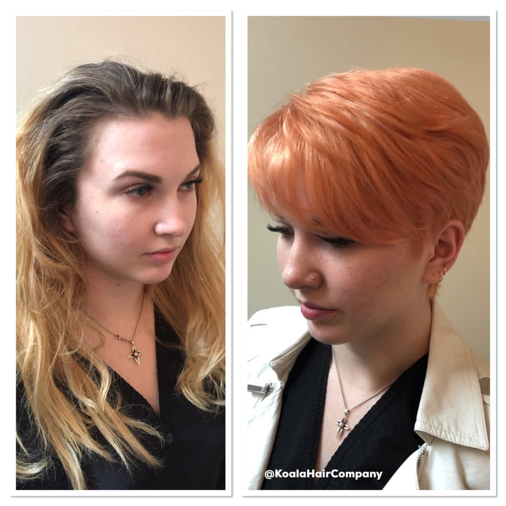 Before and After - Color and Pixie Cut